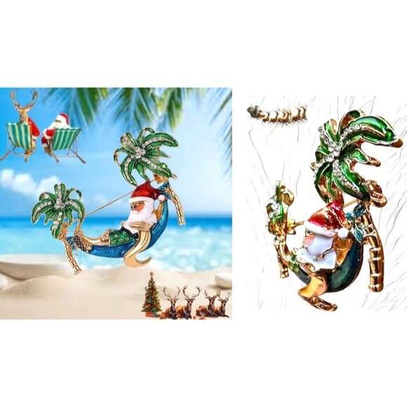 Palm tree Santa Brooch Pin New Beach Bound Coming to Coast Island Town V… - Picture 7 of 12